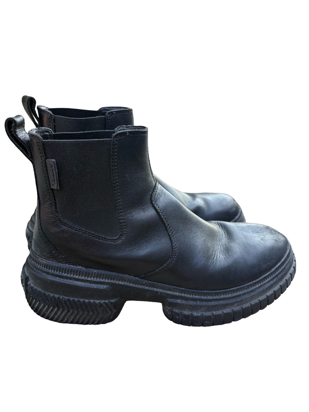 Sorel Black Leather Combat Chelsea Boots